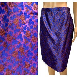 Vintage CHRISTIAN LACROIX Silk Pencil Skirt | Purple/Blue Floral | France 44